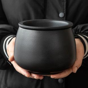 黑陶茶渣缸陶瓷茶洗建水过滤带盖子废水缸孟大号桌面垃圾桶茶水分