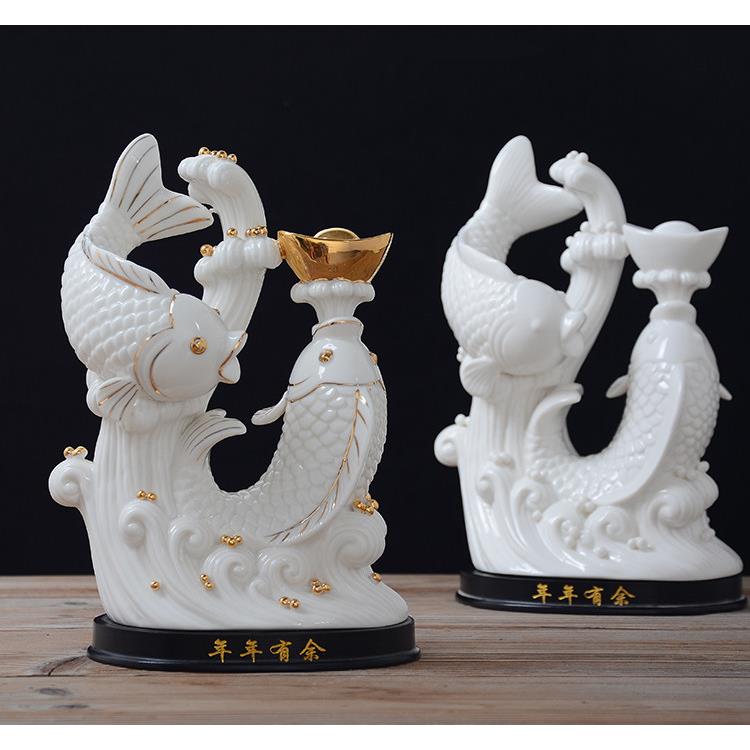 陶瓷年年有余鱼摆件现代简约家居装饰品招财办公室工艺品鲤鱼摆设