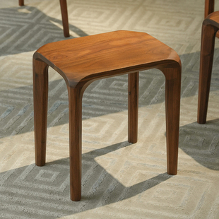 北美黑胡桃木餐凳客厅小板凳家用实木加位凳望月凳子卧室梳妆凳