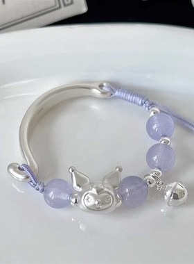 女宝宝婴儿新生的儿童纯银手镯库洛米女童单个见面礼周岁满月礼物