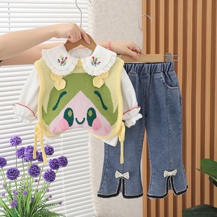 婴儿时髦衣服2025新款 洋气炸街女童三件套春秋季 潮 套装 女宝宝春装