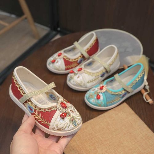 女童汉服绣花鞋女宝公主唐装布鞋刺绣民族风古装儿童舞蹈表演鞋子