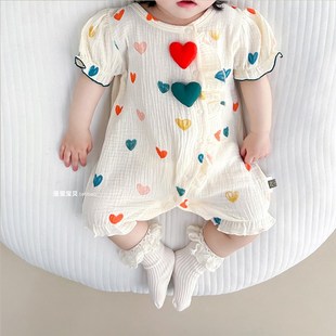 薄款 连体哈衣满月百天夏季 6夏天1岁3个月0 婴儿短袖 女宝宝衣服夏装