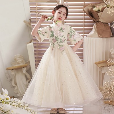 女童礼服中国风公主裙生日主持人花童小女孩琵琶演奏演出服高端