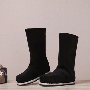 男童汉服靴子长靴古代唐圆领袍布靴官靴儿童男靴汉服鞋 子黑色布鞋