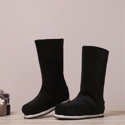 男童汉服靴子长靴古代唐圆领袍布靴官靴儿童男靴汉服鞋子黑色布鞋