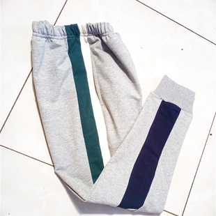 墨绿色白色藏蓝色拼接 束腿裤 浅灰色校服裤 子中小学生休闲运动长裤