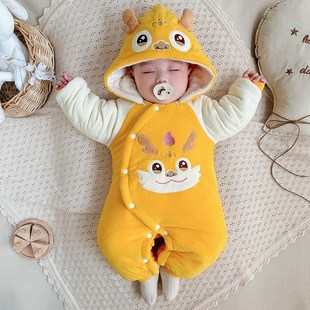 婴儿连体衣秋冬加厚加绒夹棉保暖新生儿衣服外出棉衣宝宝棉服冬装
