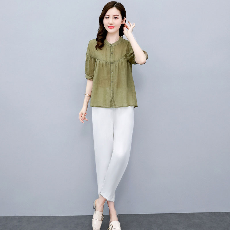 高端苎麻套d装女装复古亚麻上衣2023新款夏季时尚休闲棉麻两件套