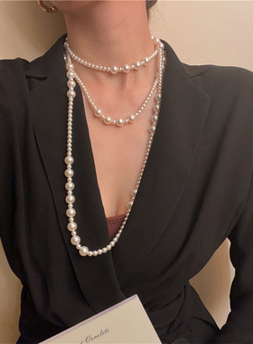 安小柏推荐 优质人工珍珠 法式优雅珍珠长项链毛衣链女晚宴气质