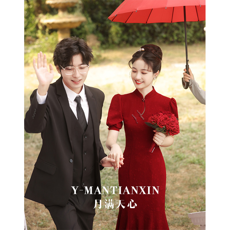 红色敬酒服新娘高级感2023新款秋冬改良中式订婚旗袍礼服女小个子