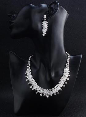 耳环新娘项链气质女新款头饰婚礼发饰二件套链欧式水钻婚庆饰品