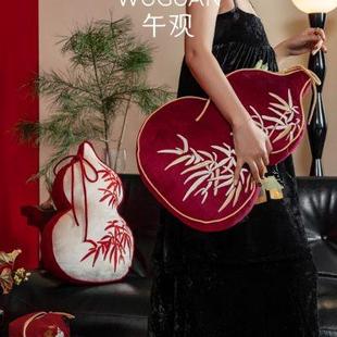 福禄双全抱枕沙发客厅护腰靠枕新中式 午观 高级刺绣异形葫芦靠垫