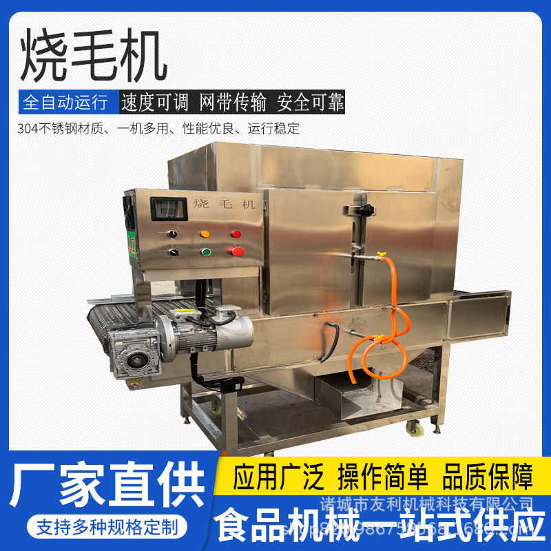 自动喷火猪头烧毛机带皮五花肉隧道式烧毛机屠宰场肉联厂去毛设备