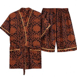 开衫和服汗蒸服 开身系带子桑拿服 男女款浴衣 前开身浴服和服款