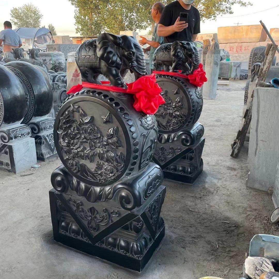 石雕门墩抱鼓石一对天然汉白玉石鼓青石大象镇宅庭院别墅门口摆件