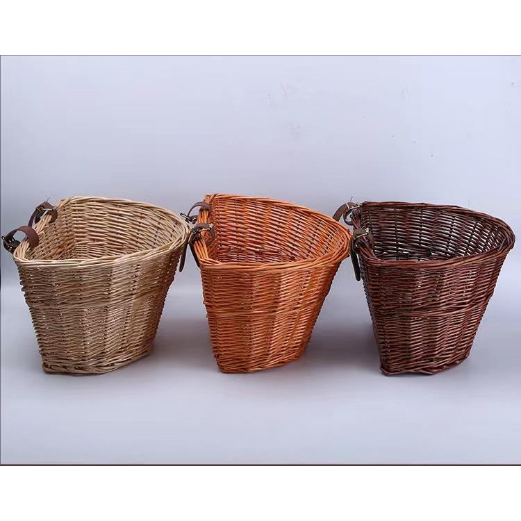 柳编D形自行车筐超市手提购物篮山地车电动车菜篮子 藤编前车筐