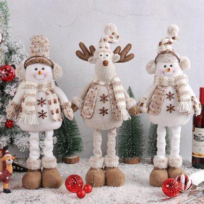 圣诞装饰品厂家圣诞雪人伸缩公仔针织麋鹿娃娃橱窗场景布置摆