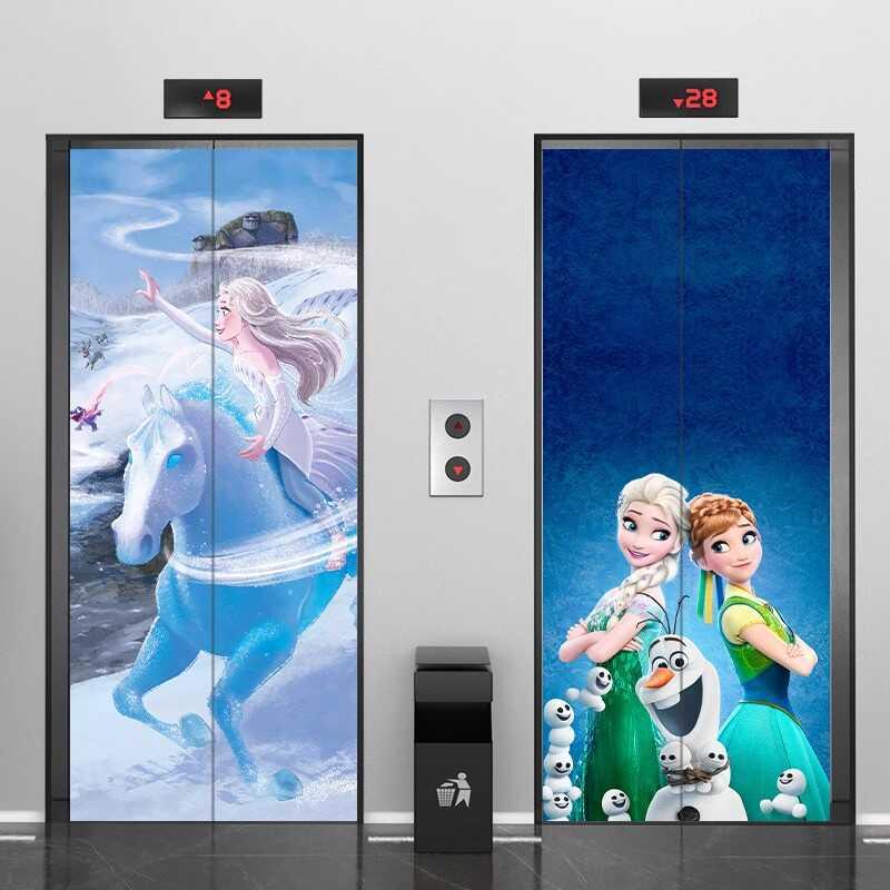 艾莎公主电梯门贴冰雪奇缘入户电梯井自粘衣柜门翻新装饰防水贴画