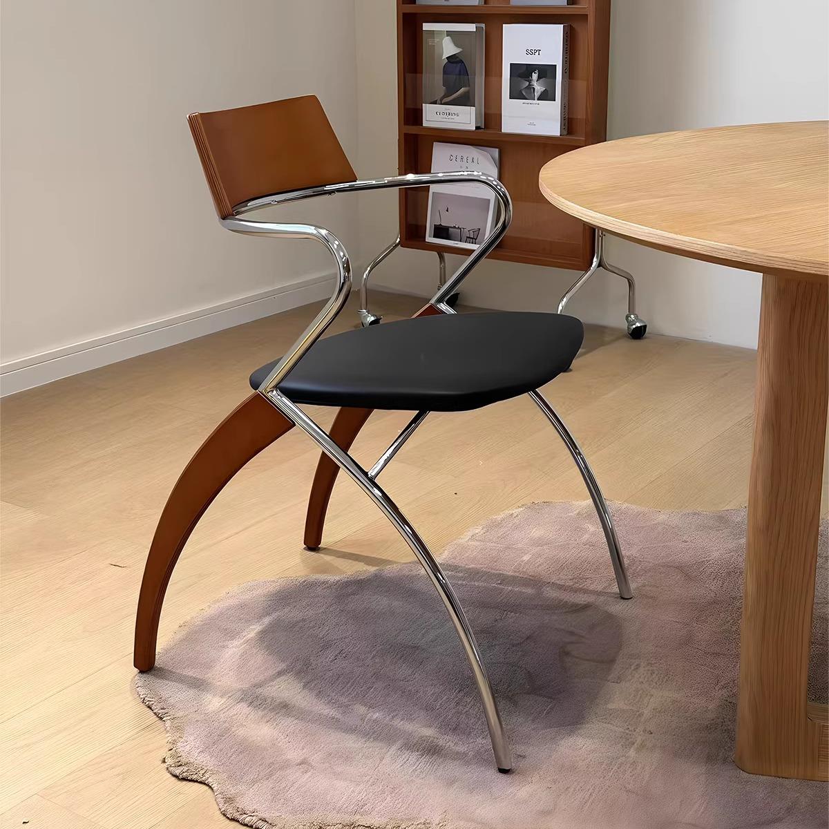 LEFT丨中古设计师餐椅复古家用实木靠背咖啡厅洽谈带扶手翠鸟椅子