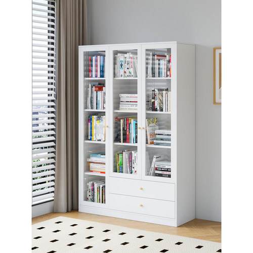 可比熊实木书柜带玻璃门客厅储物柜家用书架置物架儿童书橱组合柜