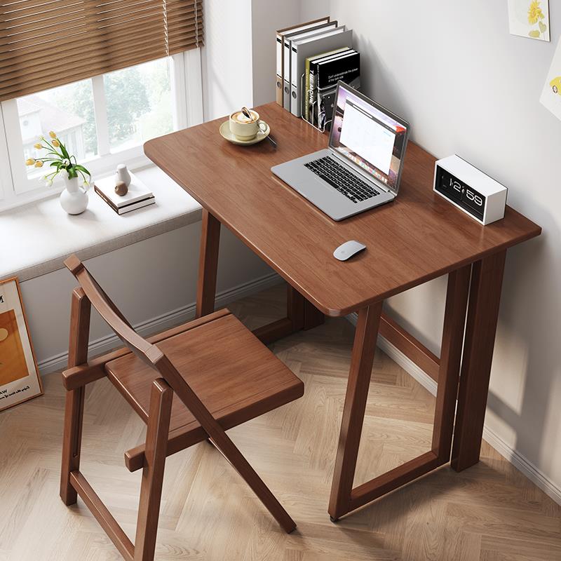 嘉创实木折叠书桌学生家用桌子靠墙电脑桌卧室床边学习桌折叠桌子