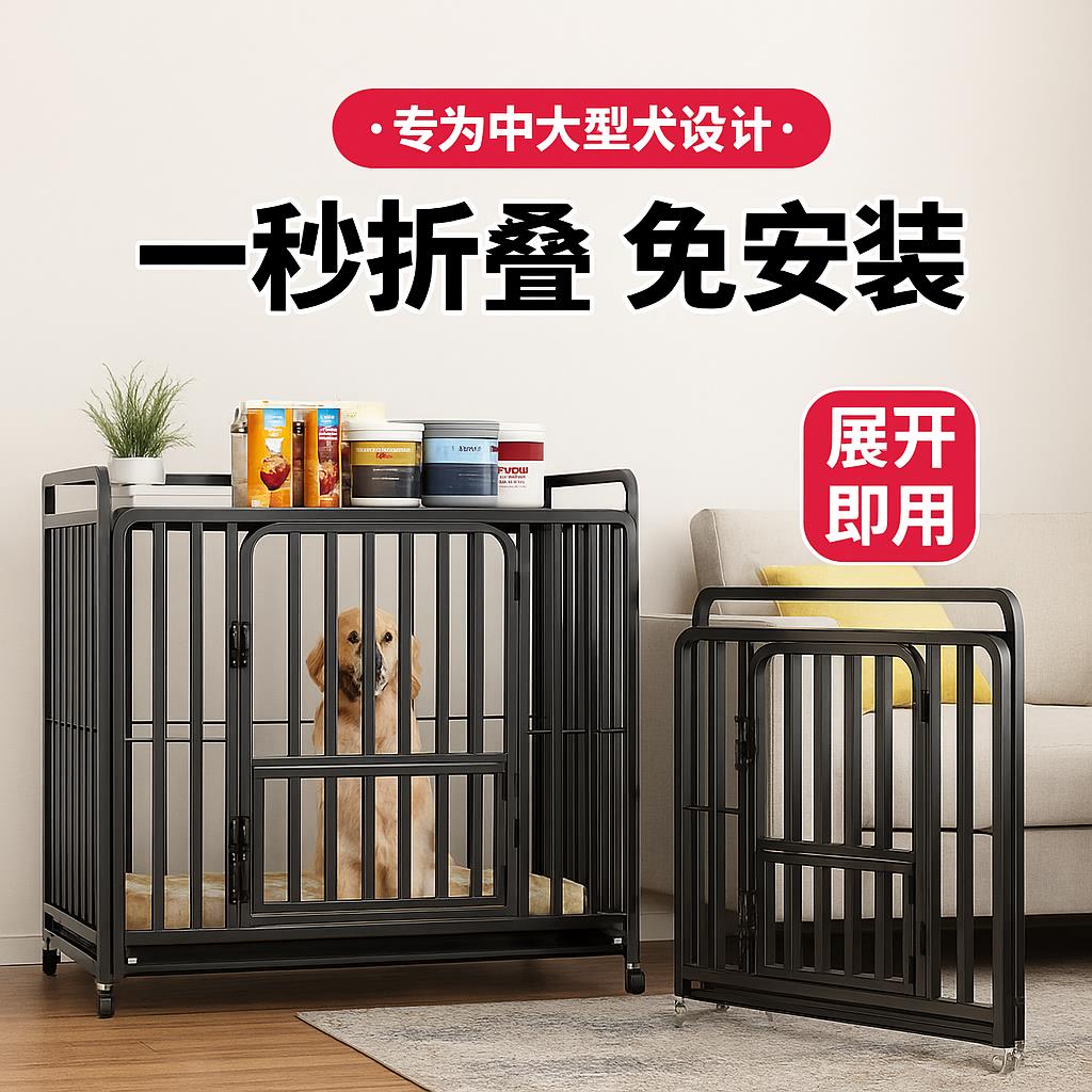 狗笼子中大型犬带厕所室内比熊柯基边牧专用折叠免安装小型宠物笼