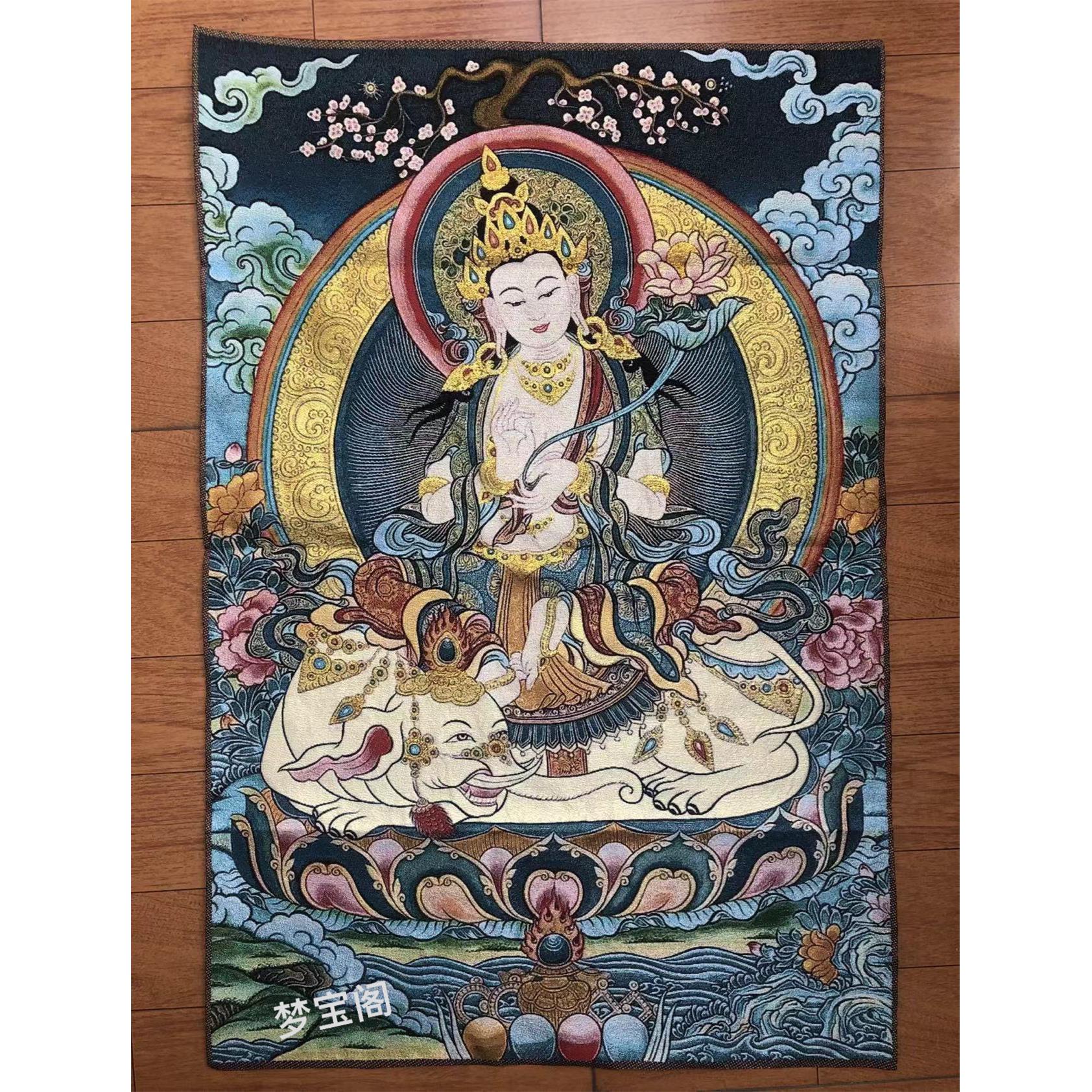 蒲仙菩萨唐卡绣锦画藏传佛像入口画藏传金丝挂画装饰画