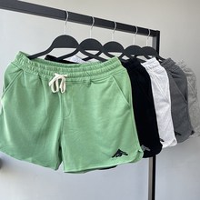 外穿短裤男纯棉弹j力 侧开叉三分裤夏季青年健身跑步3分裤刺绣短