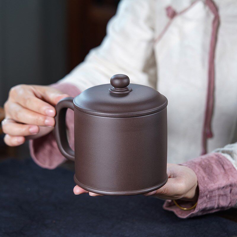 特大号紫砂杯宜兴手工原矿紫泥大茶杯家用泡茶名家办公盖杯900ml