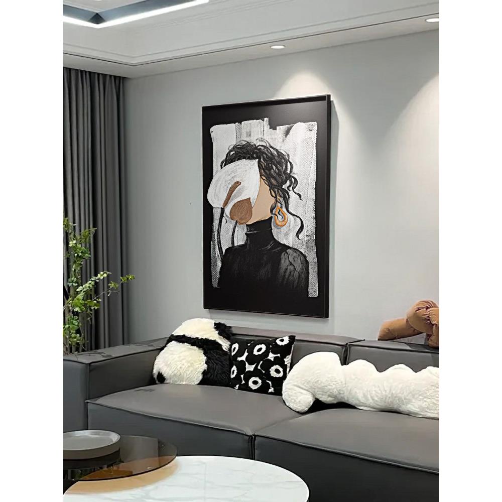 黑白灰现代客厅装饰画、高档沙发背景墙挂画、艺术个性卧室床头壁