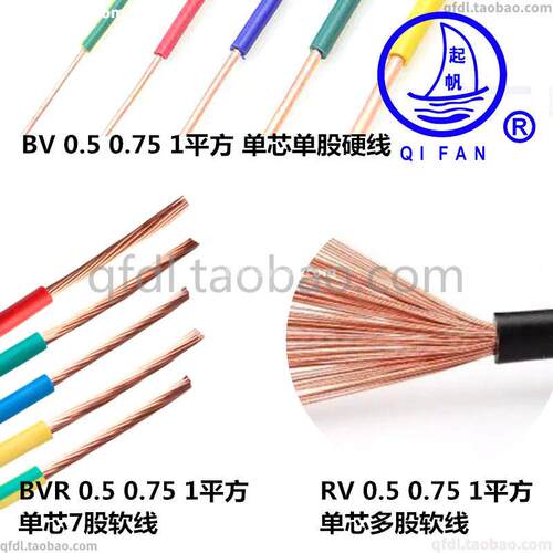 起帆 BVR/BV/RV 0.5 0.75 1 2.5 4 6平方单芯/单股硬线/多股软线
