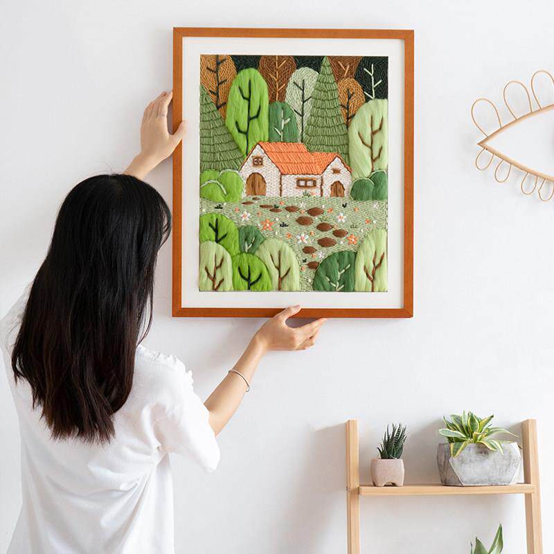 闲惠居家 林间戳戳绣手工diy材料包玄关装饰风景画家居挂画戳戳乐