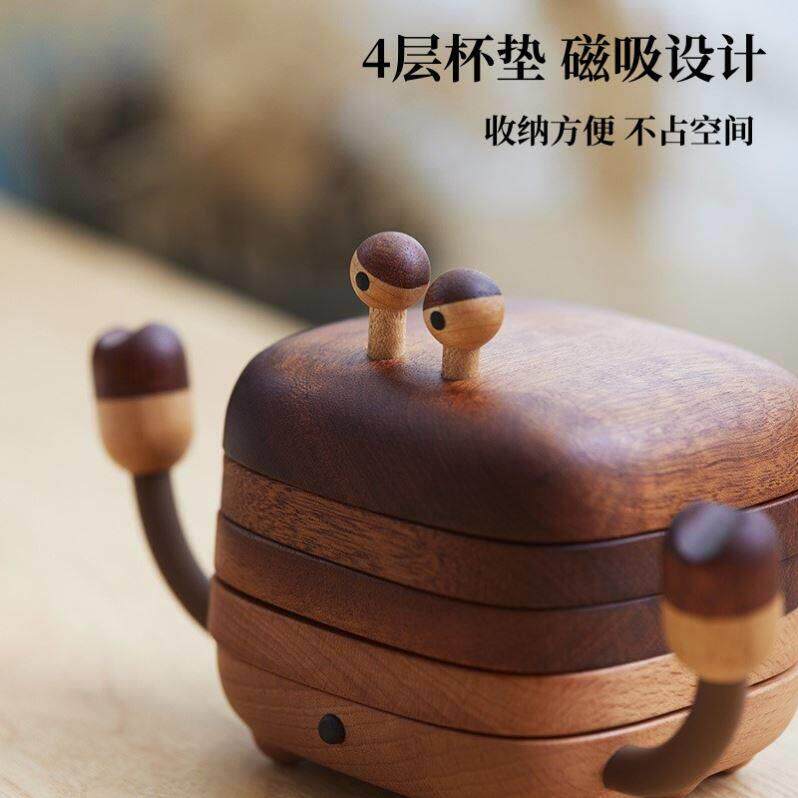 创意螃蟹杯垫实木杯托防烫隔热茶托咖啡垫可爱摆件创意礼品送朋友