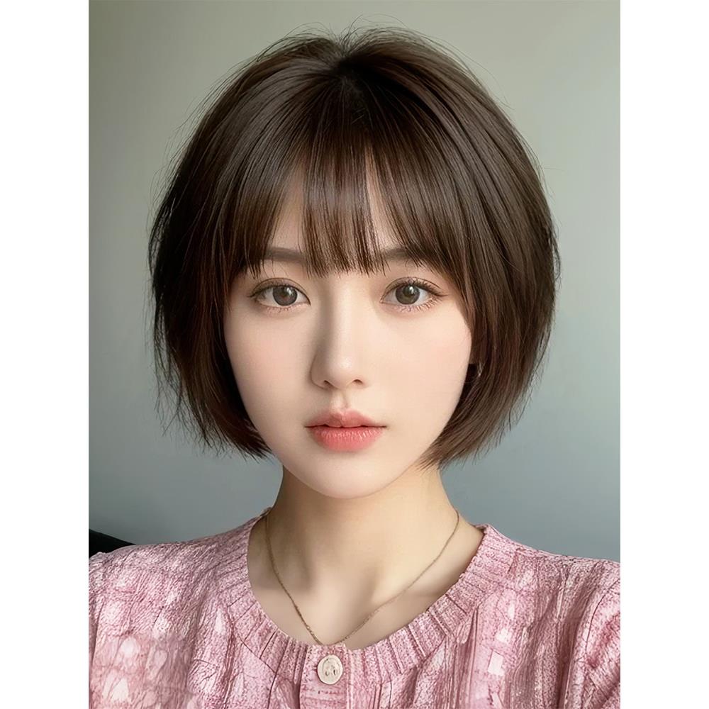 假发女全头套短发真发全真人发丝波波头自然减龄光头整顶假发头套