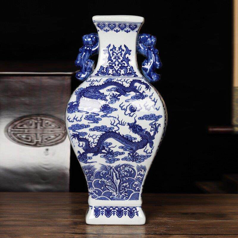 景德镇陶瓷花瓶客厅摆件大号仿古青花瓷瓶中式家居电视柜装饰花瓶