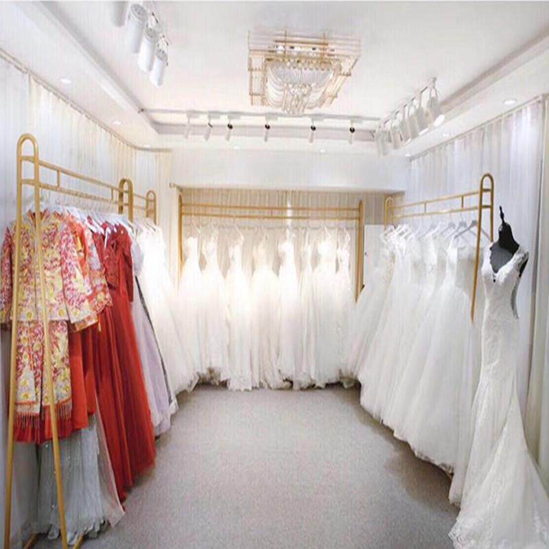 高档婚纱展示架落地式影楼礼服秀禾服陈列货架金色拖尾婚纱挂衣架