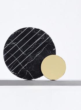 现代简约金属大理石摆件轻奢软装饰品样板房客厅书房玄关桌面摆设