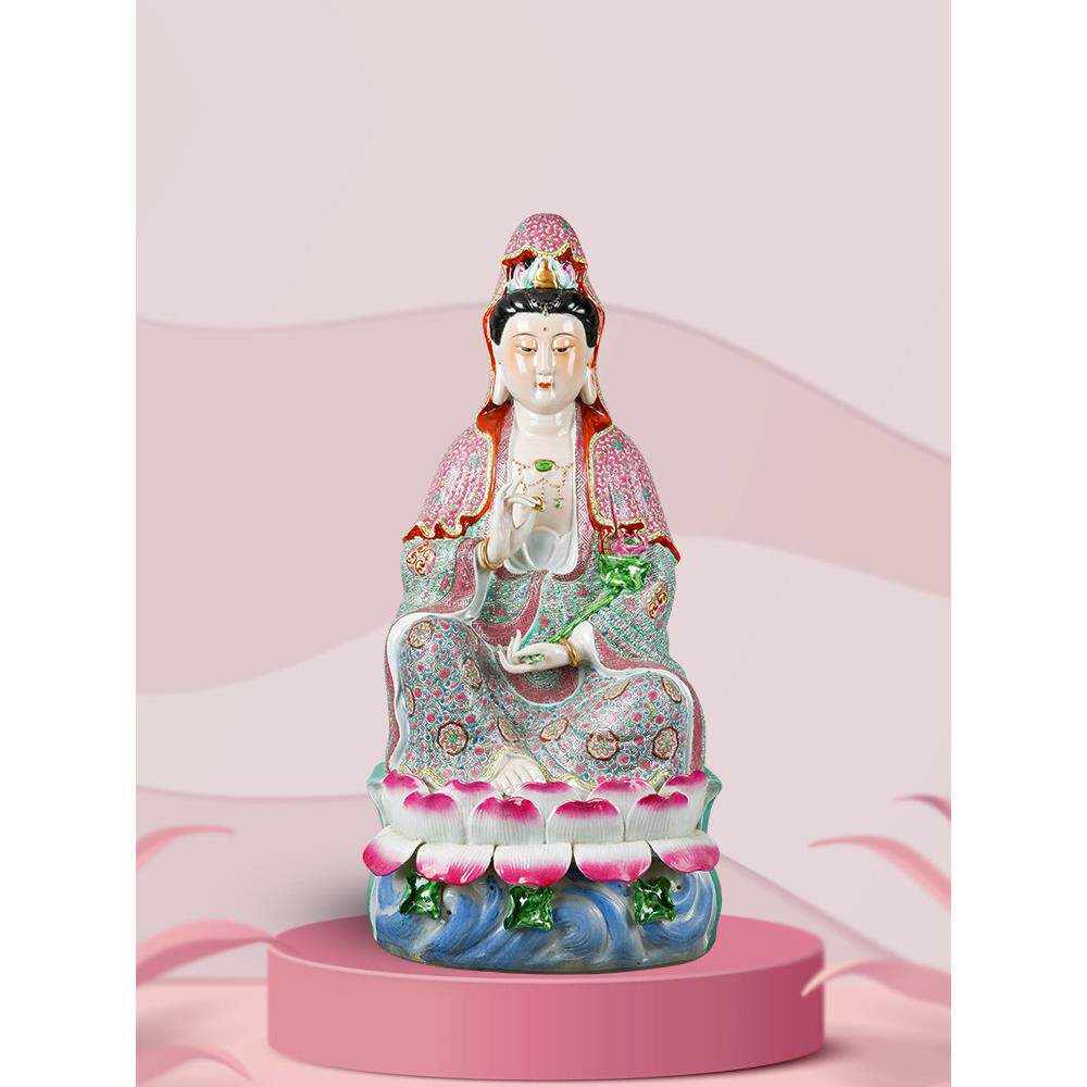 景德镇陶瓷雕塑大坐莲观音佛像供奉家用会所摆件南海观世音菩萨像