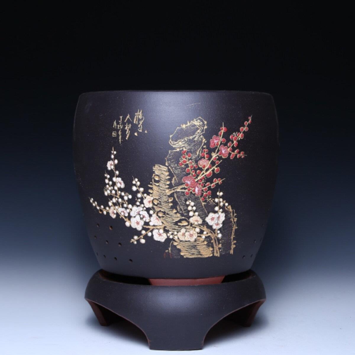 宜兴紫砂兰花花盆陶瓷大型精品客厅室内简约高端圆形香兰专用花盆
