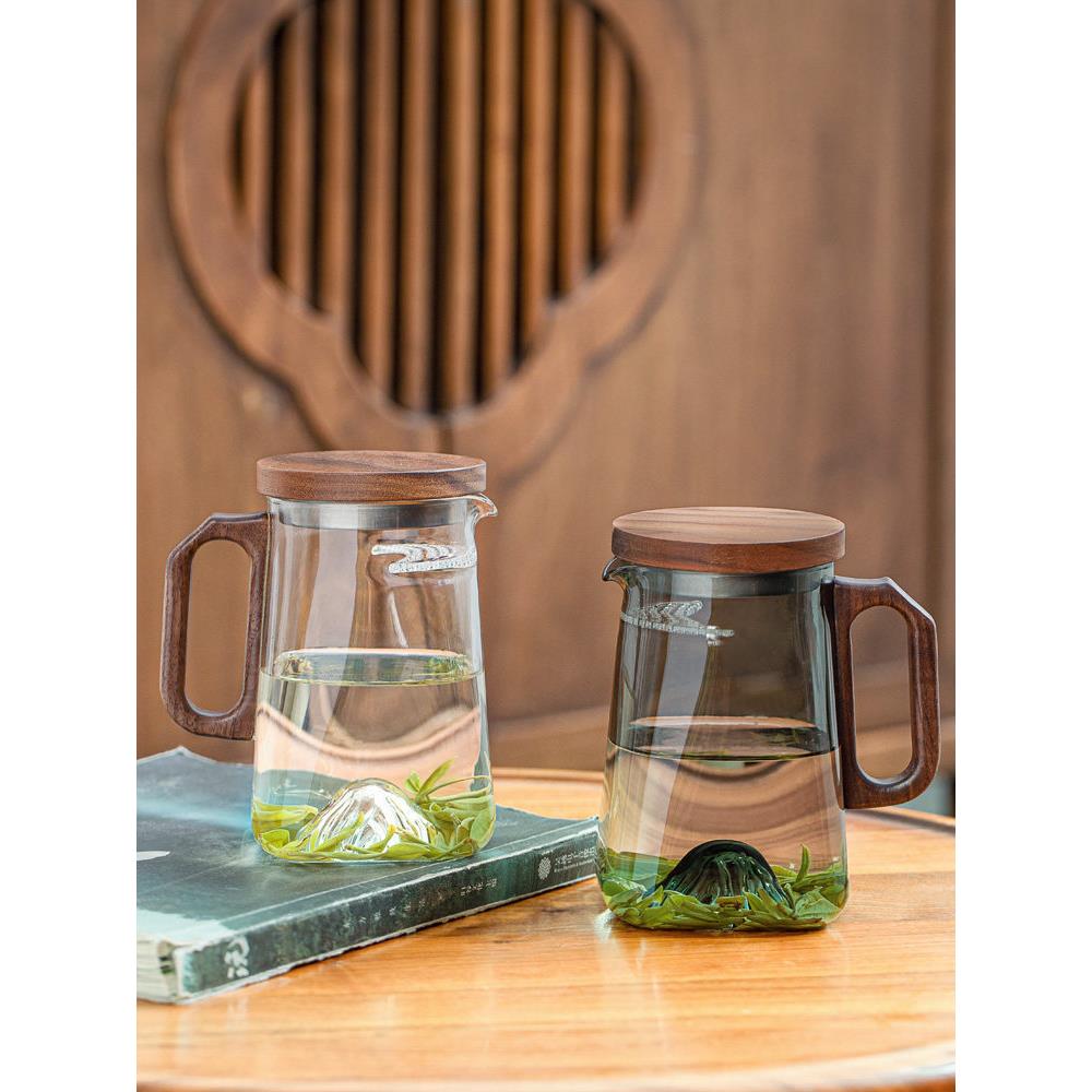 绿茶玻璃杯茶水分离杯月牙过滤信阳毛尖专用泡茶器茶漏一体公道杯