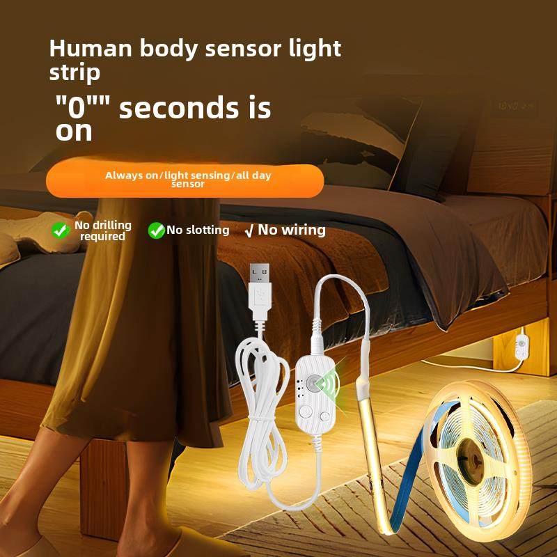 人体感应灯带充电式自粘usb免布线嵌入式柜床底超薄装饰氛围灯条,家装灯饰光源,小夜灯,淘宝优惠券,粉丝福利购,淘宝优惠卷