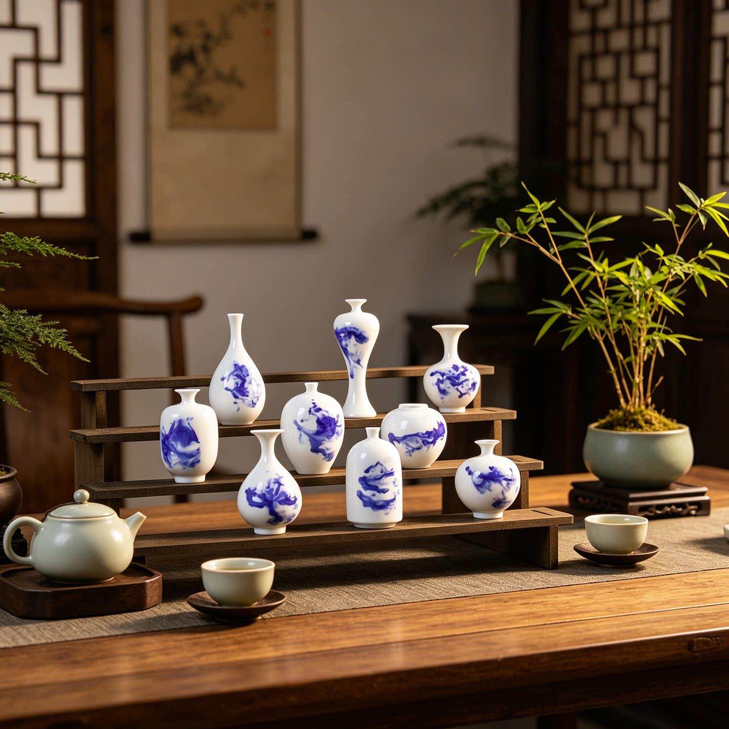 手绘桌面迷你小花瓶景德镇陶瓷花瓶摆件客厅插花轻奢高档青花瓷瓶
