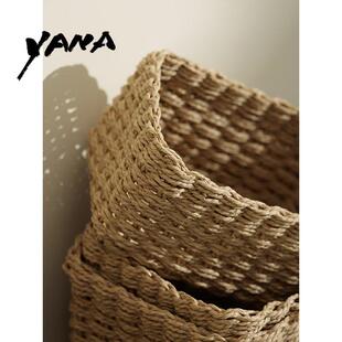 YANA亚纳家用桌面纸绳编织收纳筐长方形台面杂物储物整理收纳篮子