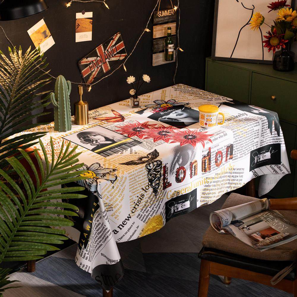 复古工业风桌布北欧ins报纸轻奢咖啡厅格调餐桌装饰防水布艺桌垫,居家布艺,桌布,淘宝优惠券,粉丝福利购,淘宝优惠卷