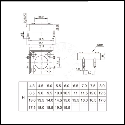 立式4脚轻触按键微动开关12x12xt43/5/6/7/8/9/10/11/12/16mm直