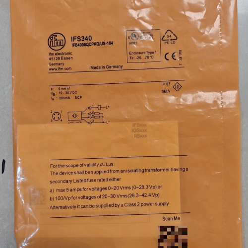 易福门IFS340接近开关，，数量1，标价单个，议价