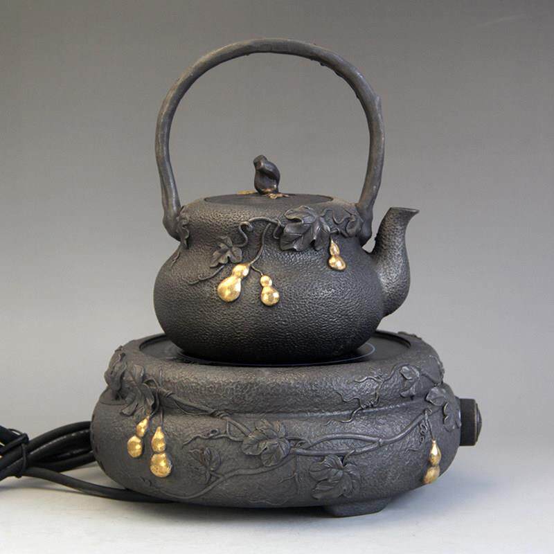 中式金葫芦中国风铸铁壶无涂层手工养生铁壶茶壶电陶炉铁茶具套装