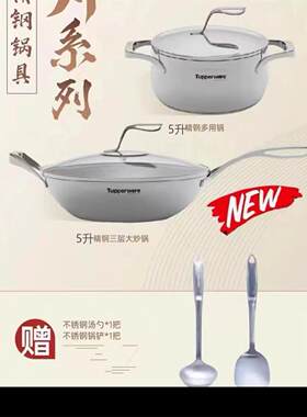 特百惠大师系列精钢锅具套装5升炒锅32cm、5升多用锅不锈钢不沾锅