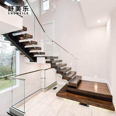 室内家用直梁玻璃纤维木楼梯跃层阁楼覆式别墅楼梯定制现代简约楼